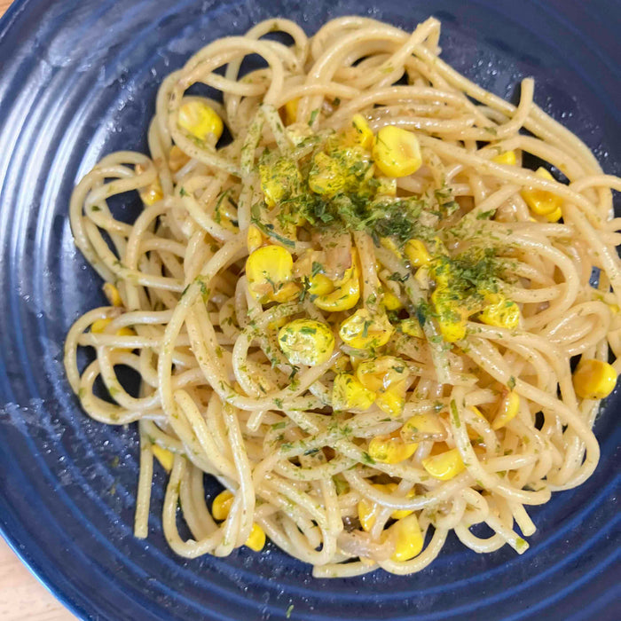 甘みも栄養もぎゅっと！焼きとうもろこしと青のりの香ばしパスタ